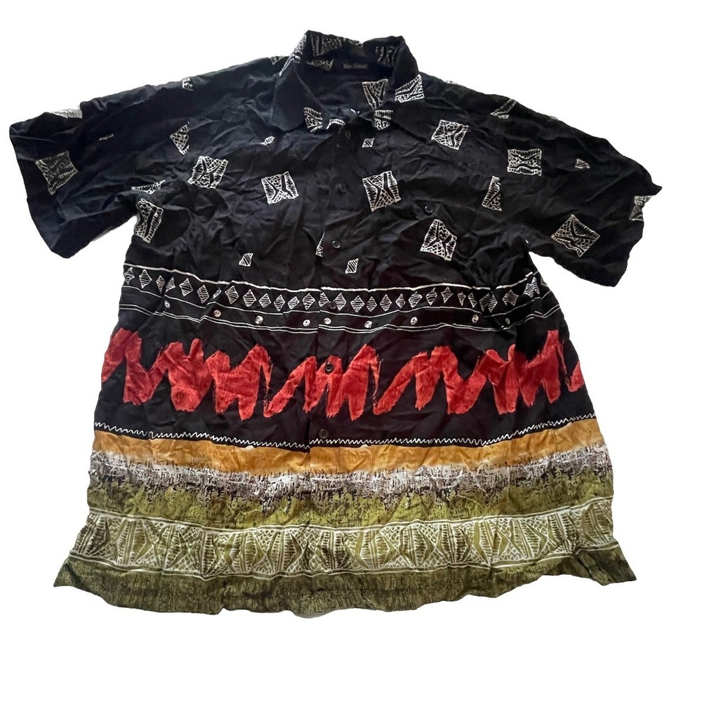 MARC EDWARDS 2XL Vintage Island Rayon Color Block Shirt Short Sleeve Comfort